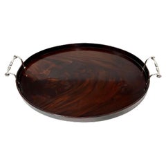 Antique Large Dutch Mahogany and Silver Serving Tray by Jacobus Schalkwijk, Early 19th C