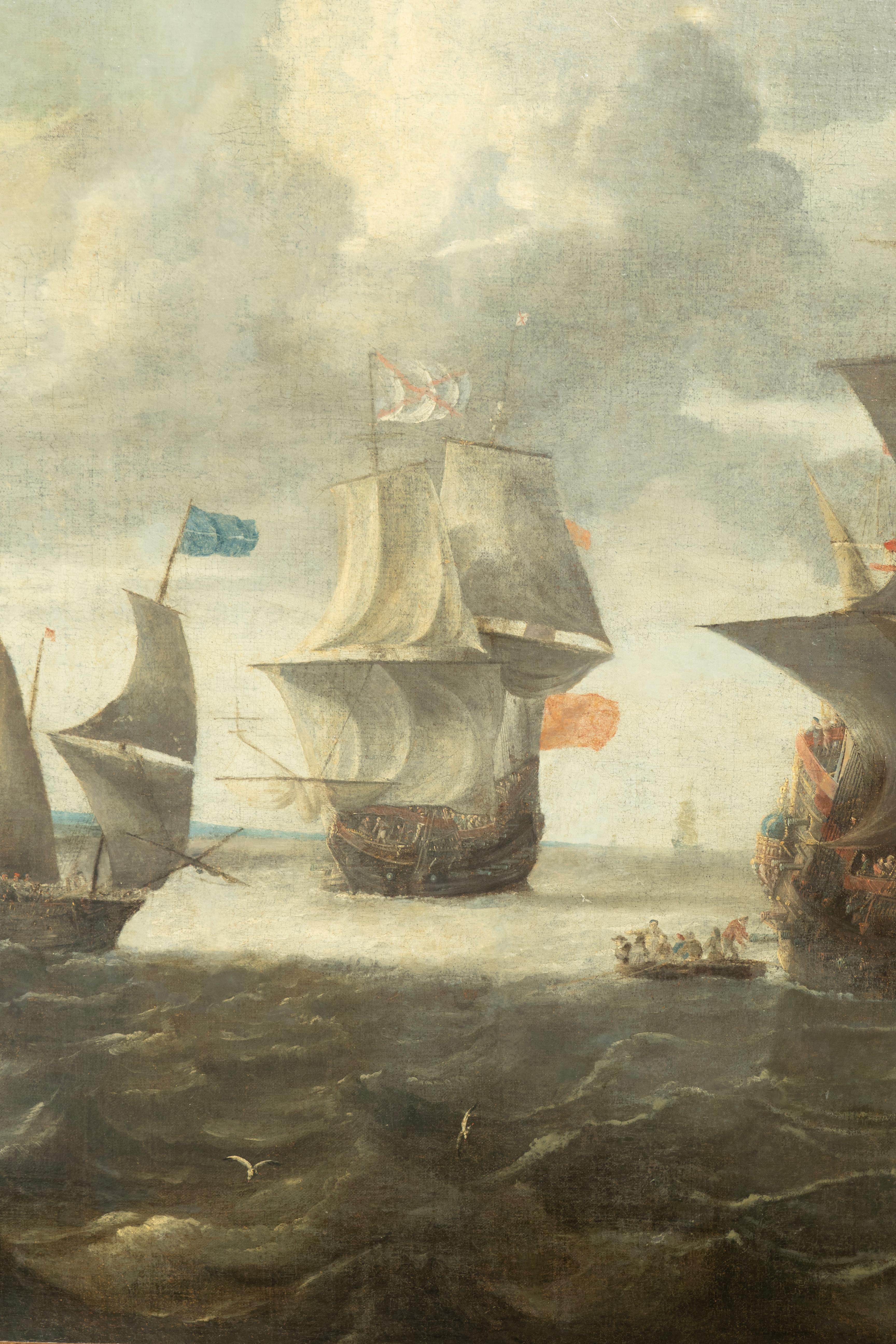Gran cuadro marino holandés al óleo sobre lienzo Pintado a mano