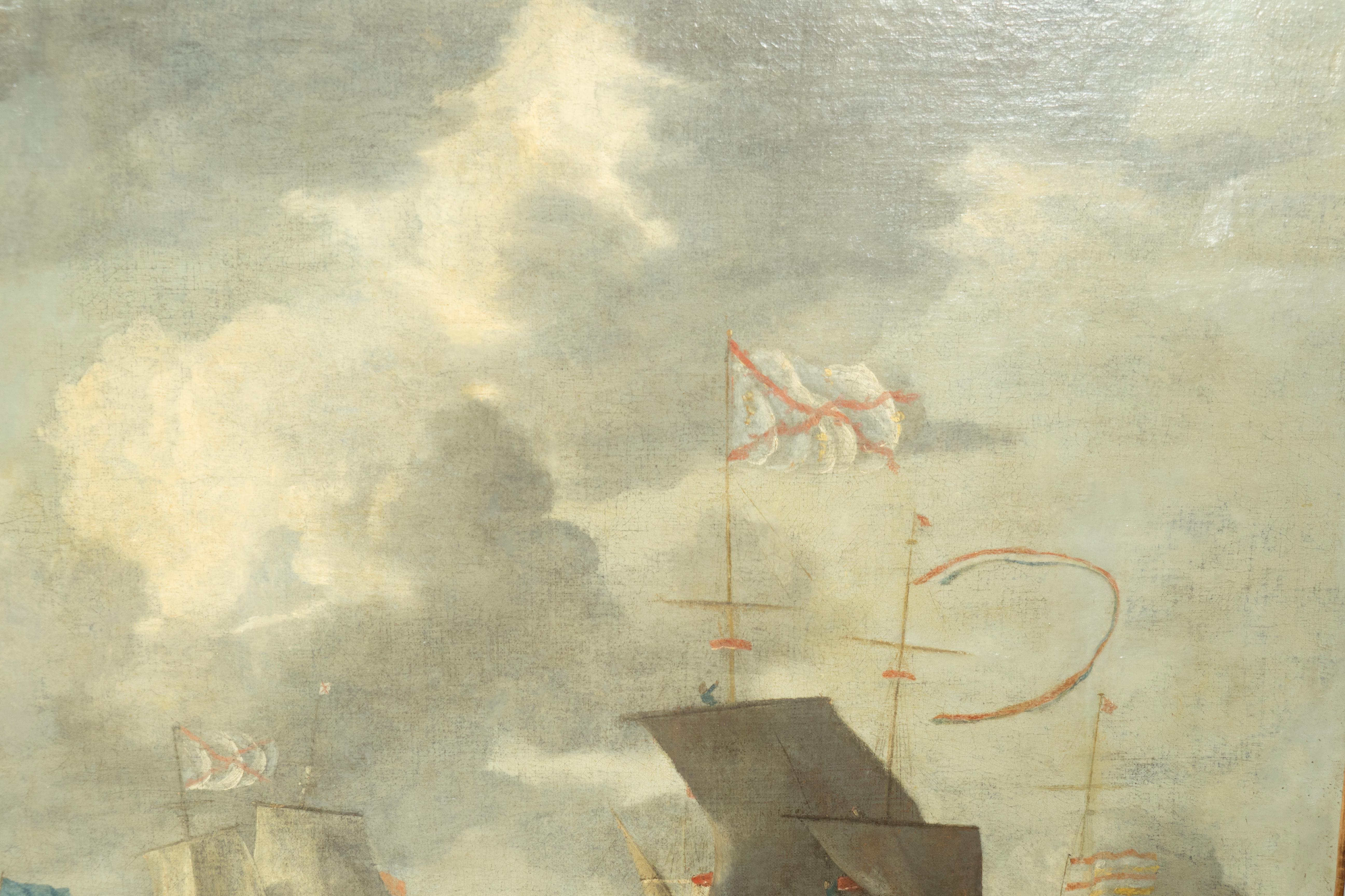 Gran cuadro marino holandés al óleo sobre lienzo 2