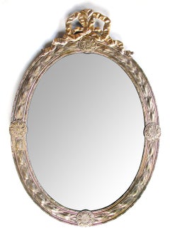 Large Dutch Neoclassical Style Silver and Gold Gilt Repoussé Oval Mirror