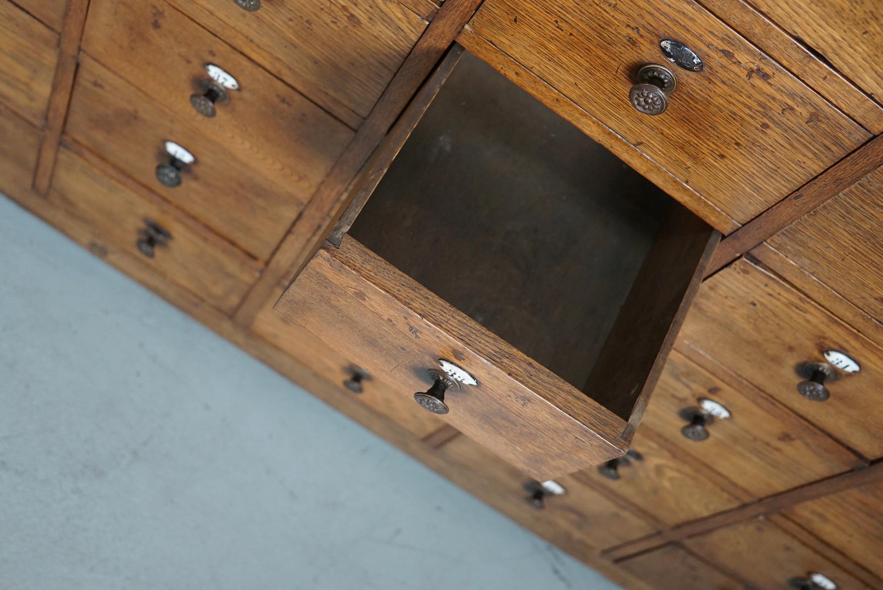 Large Dutch Oak Apothecary Cabinet / Barber Cabinet with Enamel Shields, 1900s For Sale 10