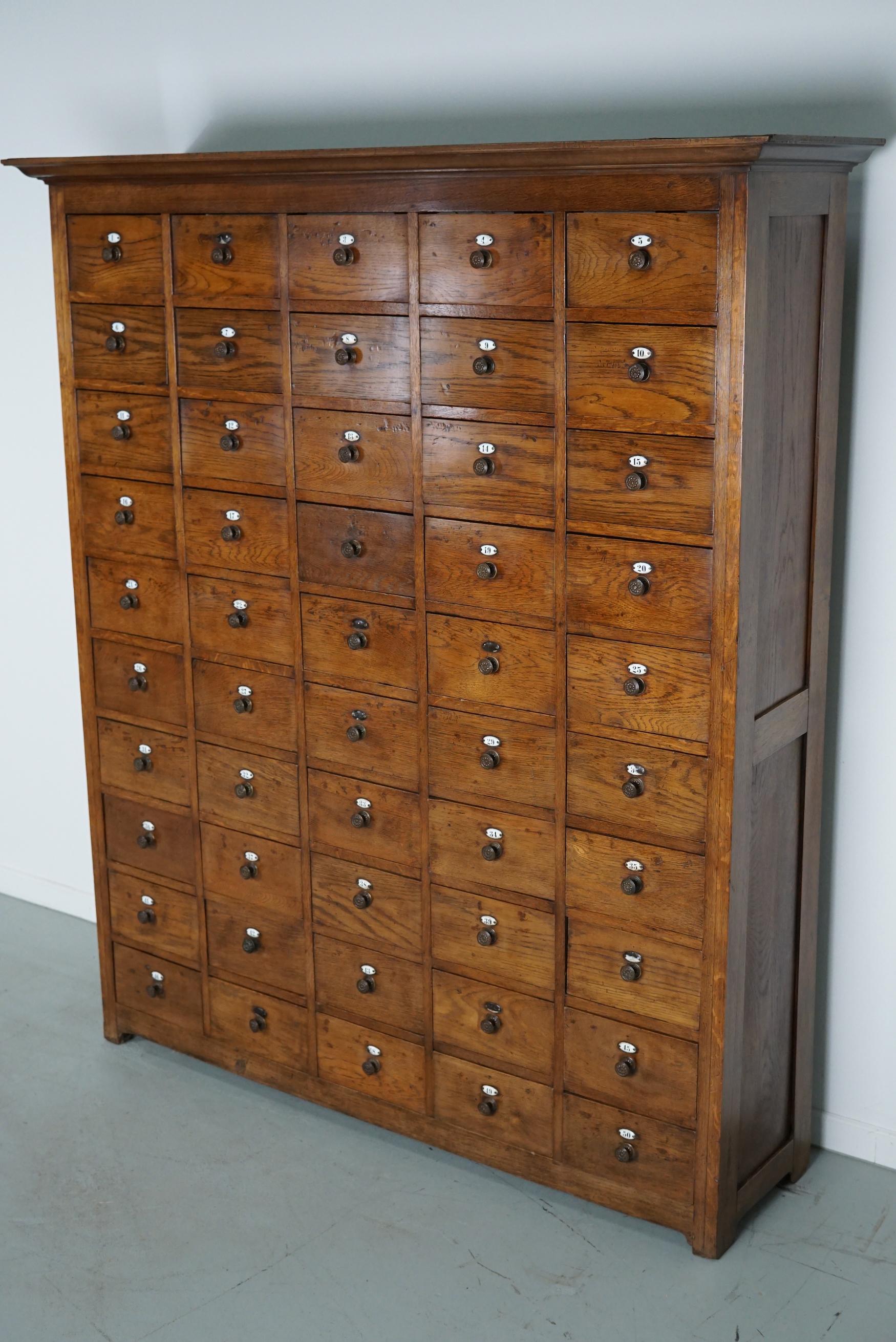 Large Dutch Oak Apothecary Cabinet / Barber Cabinet with Enamel Shields, 1900s For Sale 11
