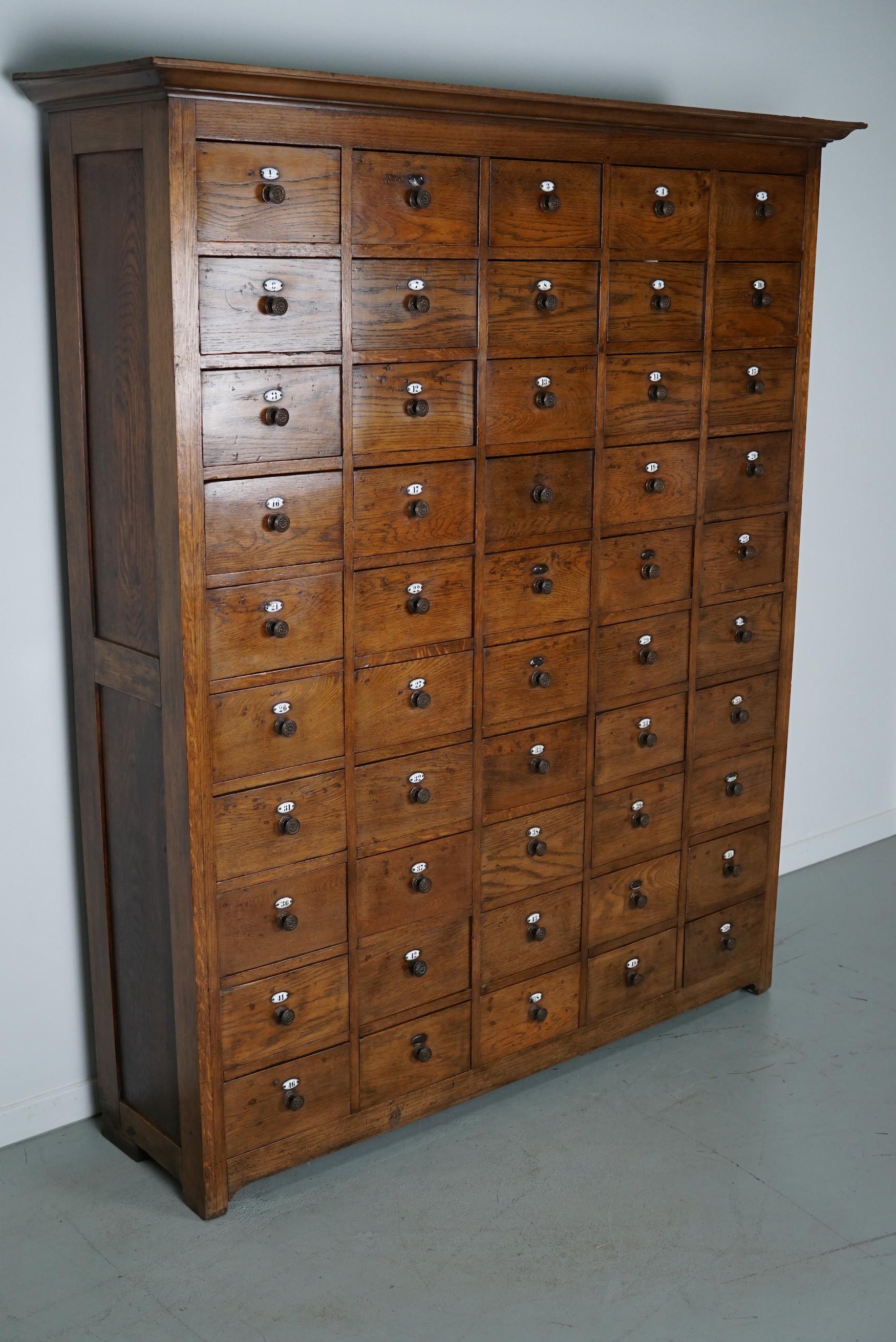 Large Dutch Oak Apothecary Cabinet / Barber Cabinet with Enamel Shields, 1900s For Sale 2