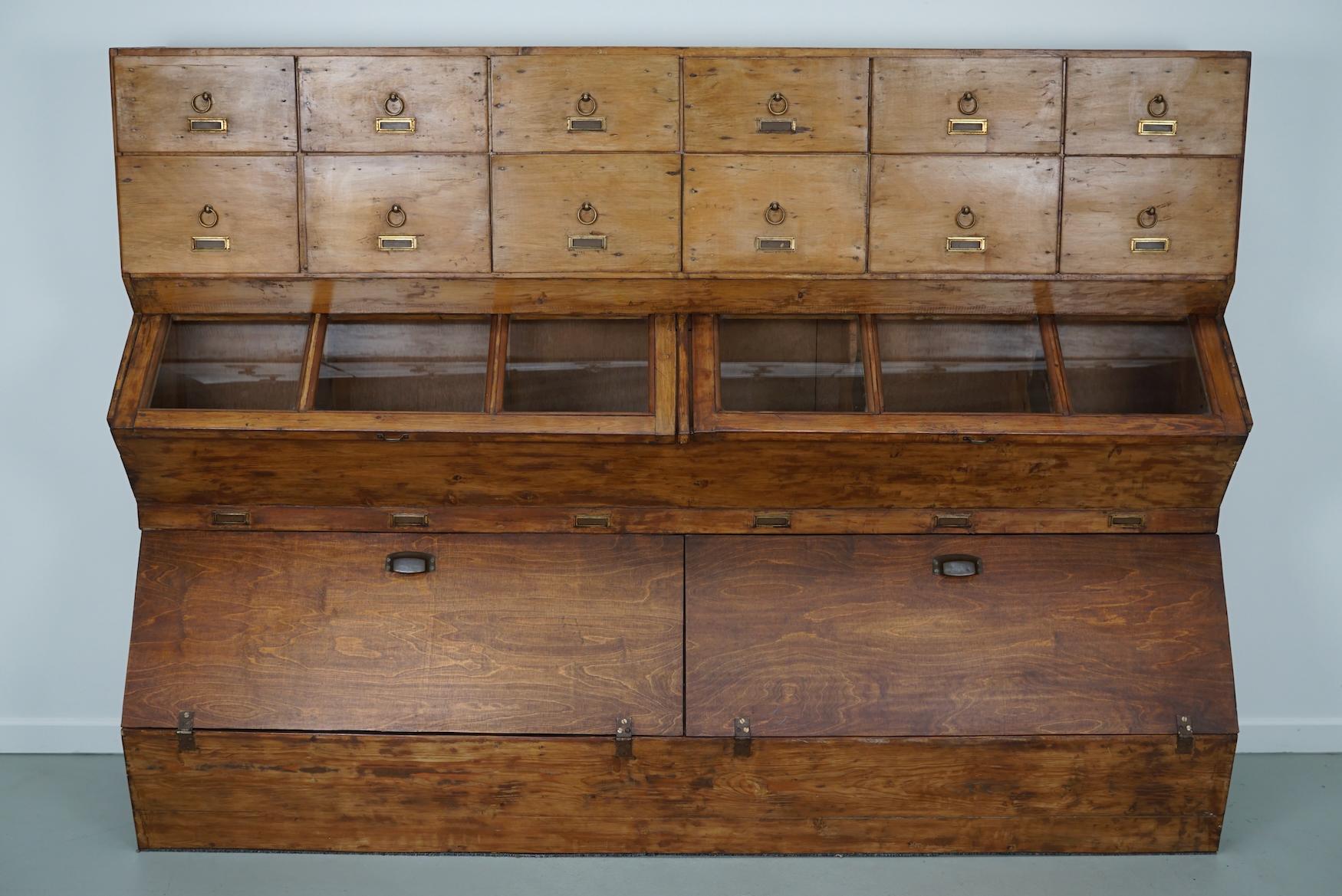  Large Dutch Pine Grocery Store / Haberdashery Shop Cabinet, 1930/40s In Good Condition In Nijmegen, NL