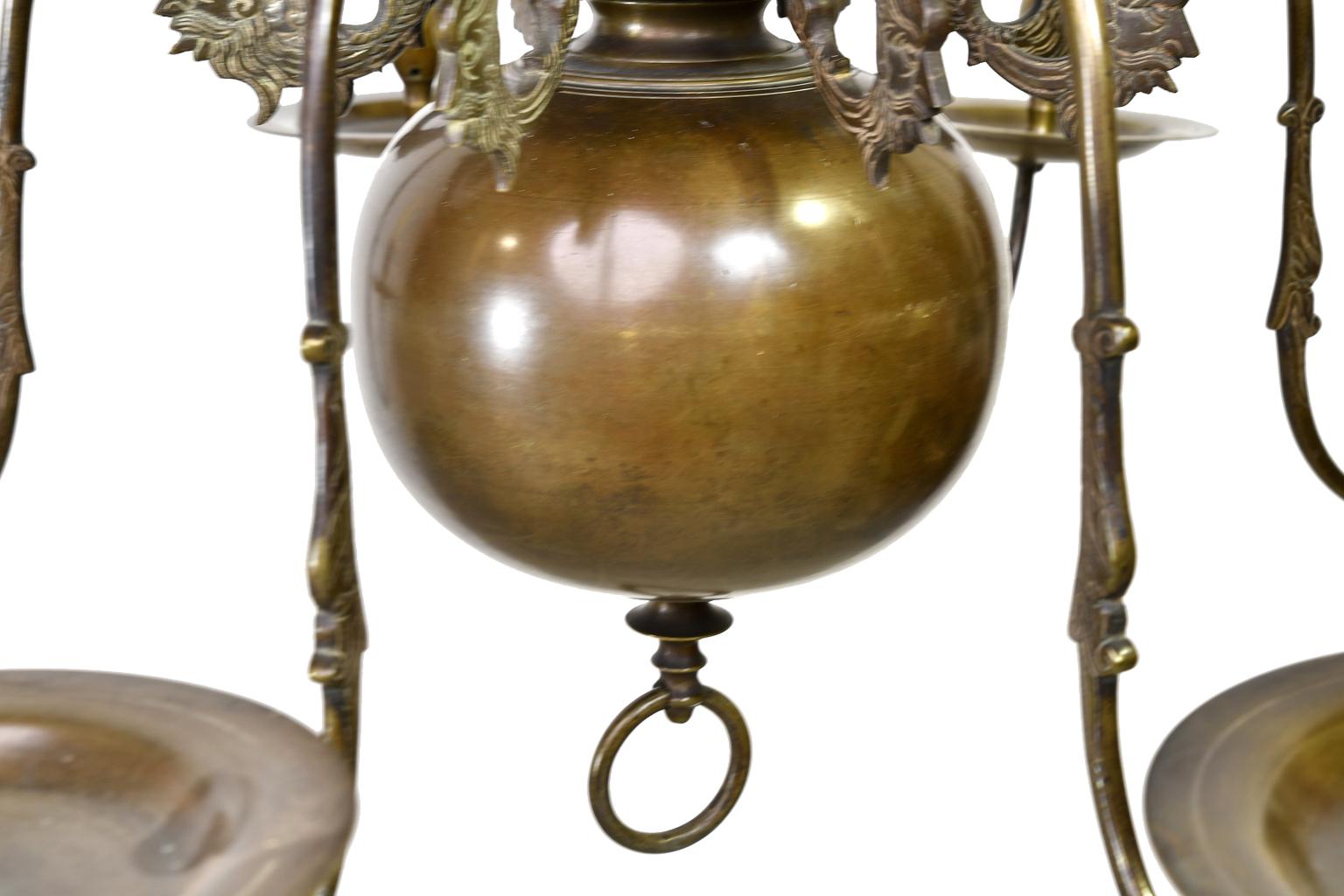 18th Century Dutch Bronze Chandelier w/ Double-Headed Eagle, Dolphins & Mermen 4