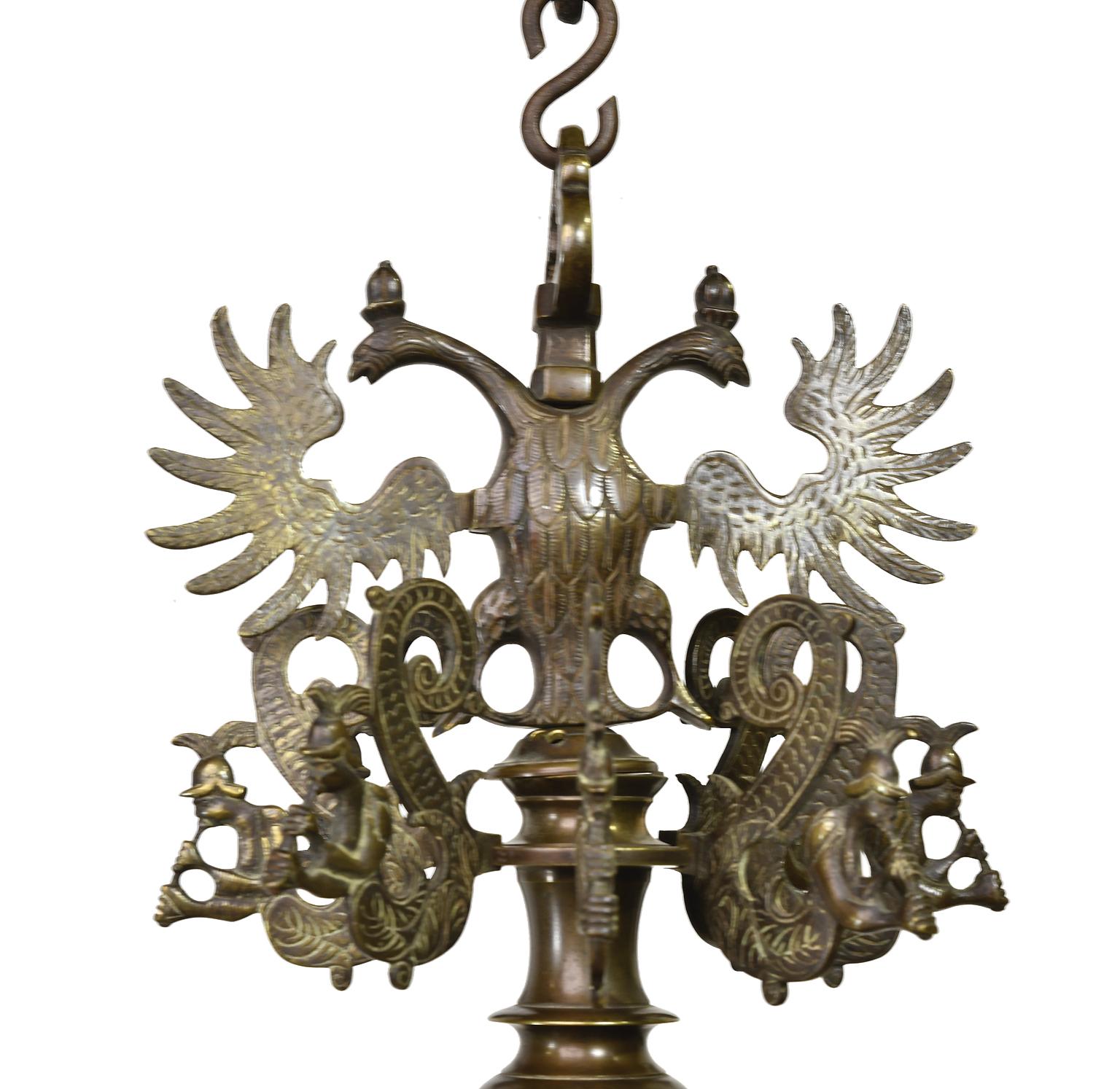 Baroque 18th Century Dutch Bronze Chandelier w/ Double-Headed Eagle, Dolphins & Mermen