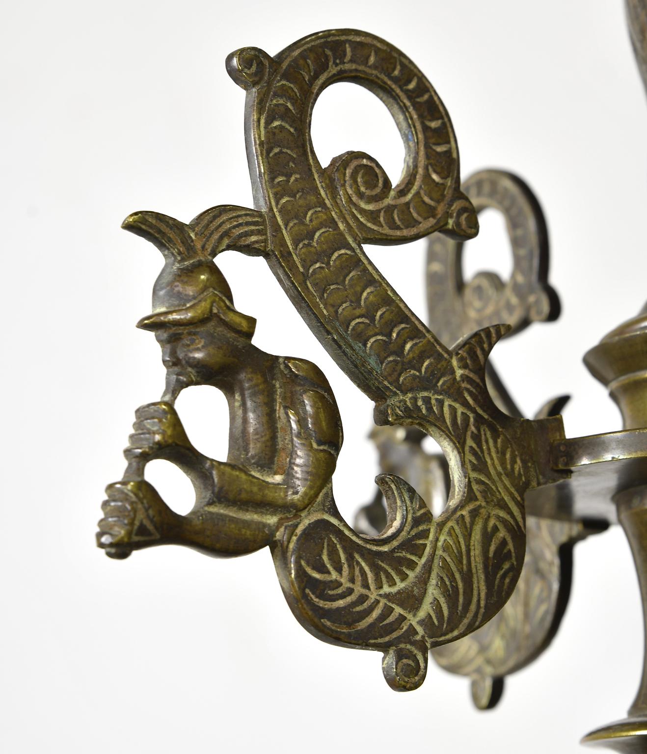 Cast 18th Century Dutch Bronze Chandelier w/ Double-Headed Eagle, Dolphins & Mermen