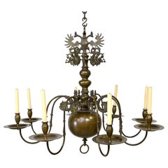 Antique 18th Century Dutch Bronze Chandelier w/ Double-Headed Eagle, Dolphins & Mermen