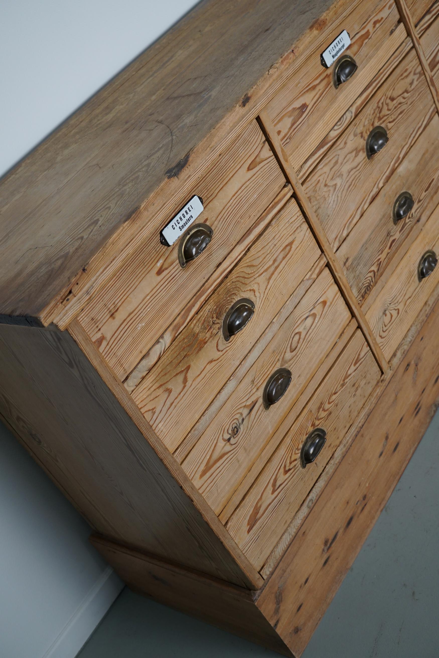 Large Dutch Pine Apothecary Cabinet / Bank of Drawers or Shop Counter, ca 1930 5