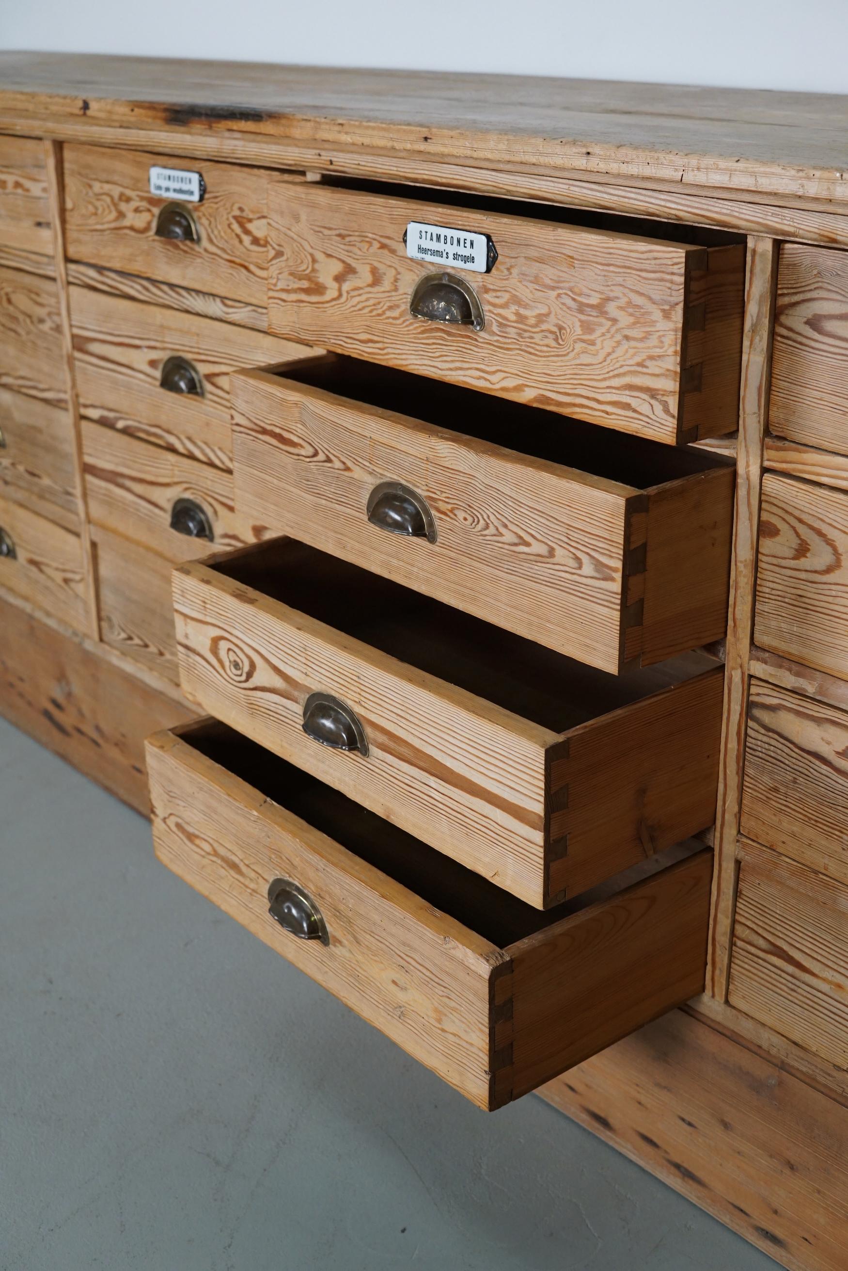 Large Dutch Pine Apothecary Cabinet / Bank of Drawers or Shop Counter, ca 1930 6