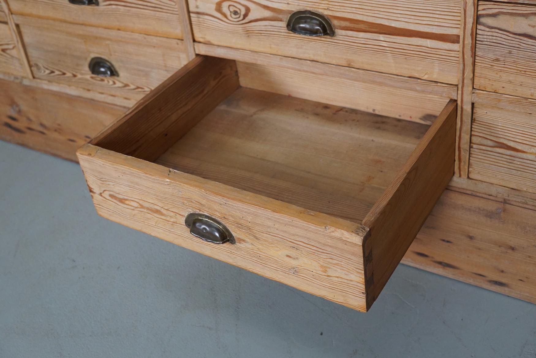 Large Dutch Pine Apothecary Cabinet / Bank of Drawers or Shop Counter, ca 1930 7