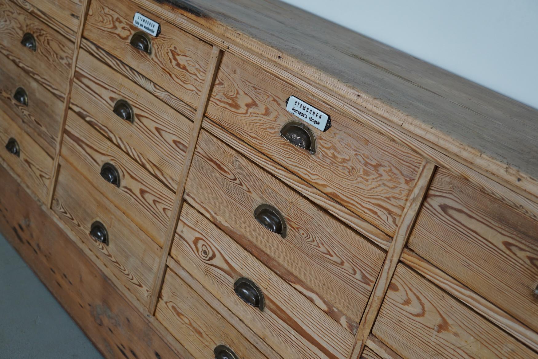 Large Dutch Pine Apothecary Cabinet / Bank of Drawers or Shop Counter, ca 1930 8