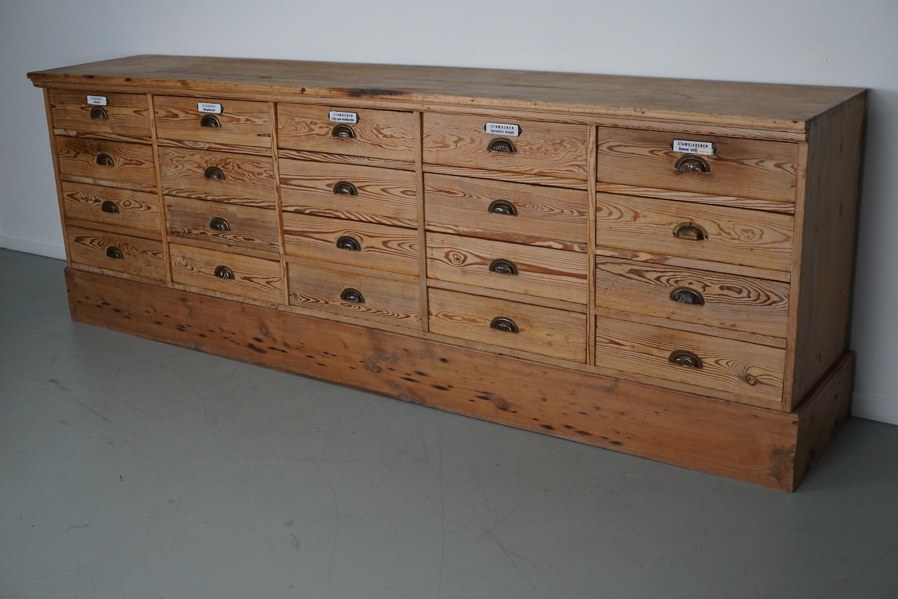 Large Dutch Pine Apothecary Cabinet / Bank of Drawers or Shop Counter, ca 1930 13
