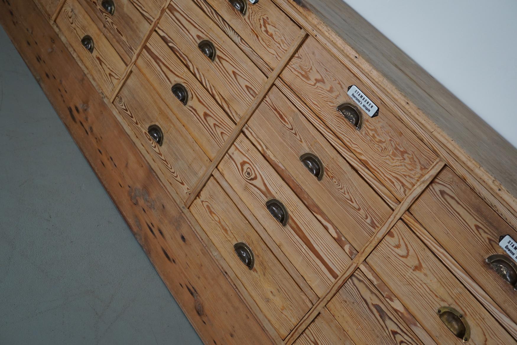 Large Dutch Pine Apothecary Cabinet / Bank of Drawers or Shop Counter, ca 1930 14