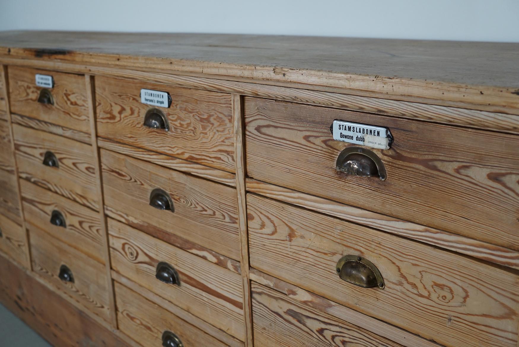 Large Dutch Pine Apothecary Cabinet / Bank of Drawers or Shop Counter, ca 1930 15