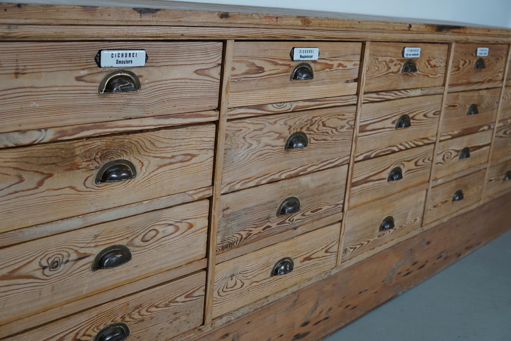 Large Dutch Pine Apothecary Cabinet / Bank of Drawers or Shop Counter, ca 1930 2