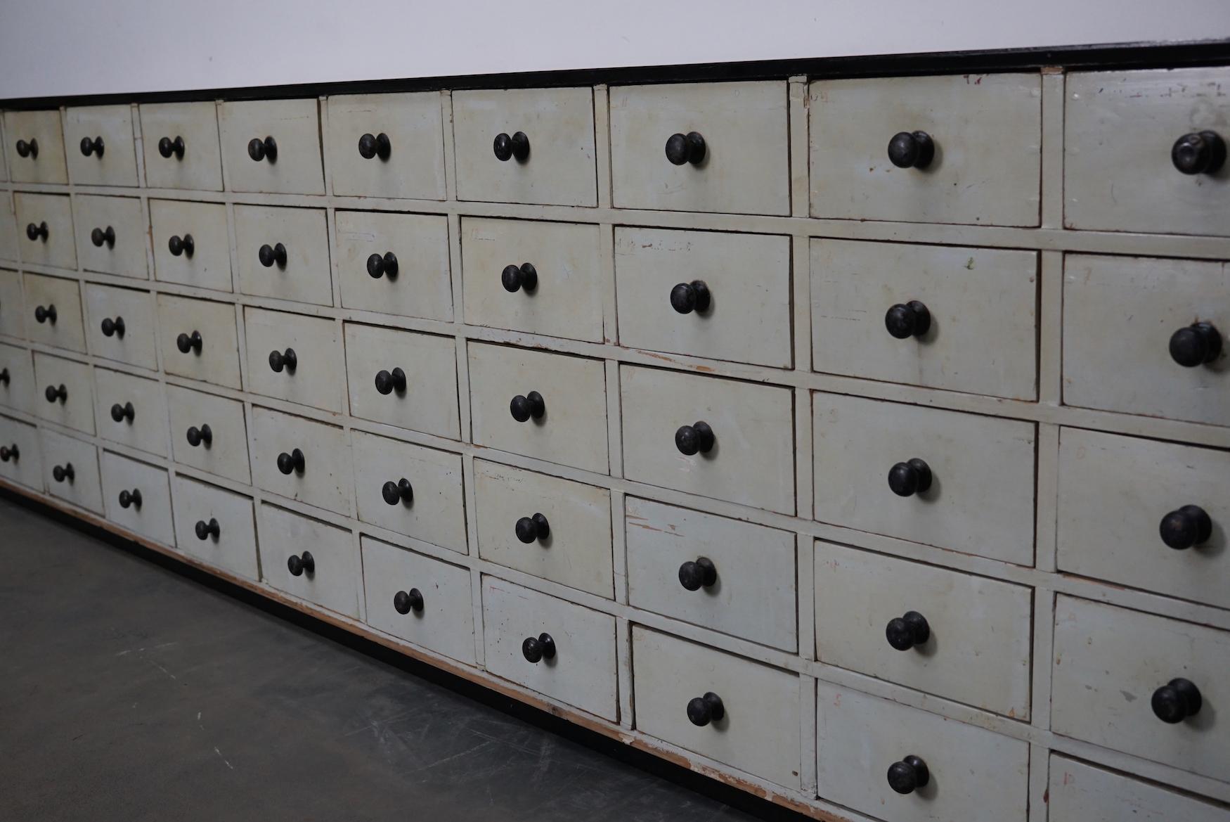 Large Dutch Pine Industrial Apothecary or Workshop Cabinet, 1950s In Good Condition In Nijmegen, NL
