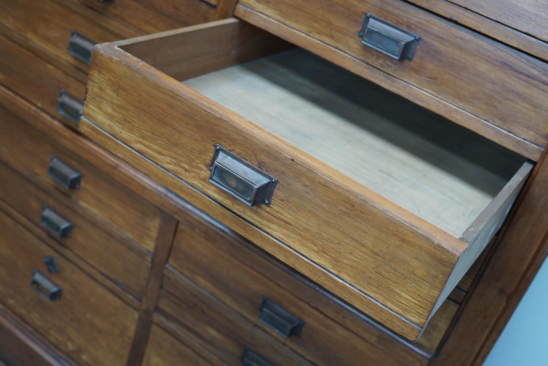 Large Dutch Pitch Pine Bank of Drawers, Early 20th Century 4