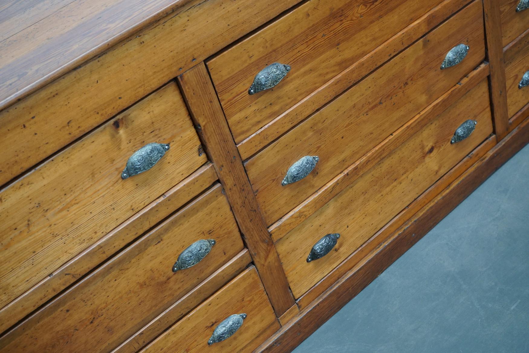 Large Dutch Pitch Pine Bank of Drawers, Early 20th Century 8