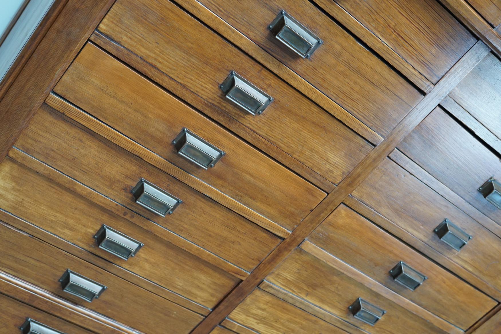 Large Dutch Pitch Pine Bank of Drawers, Early 20th Century 6