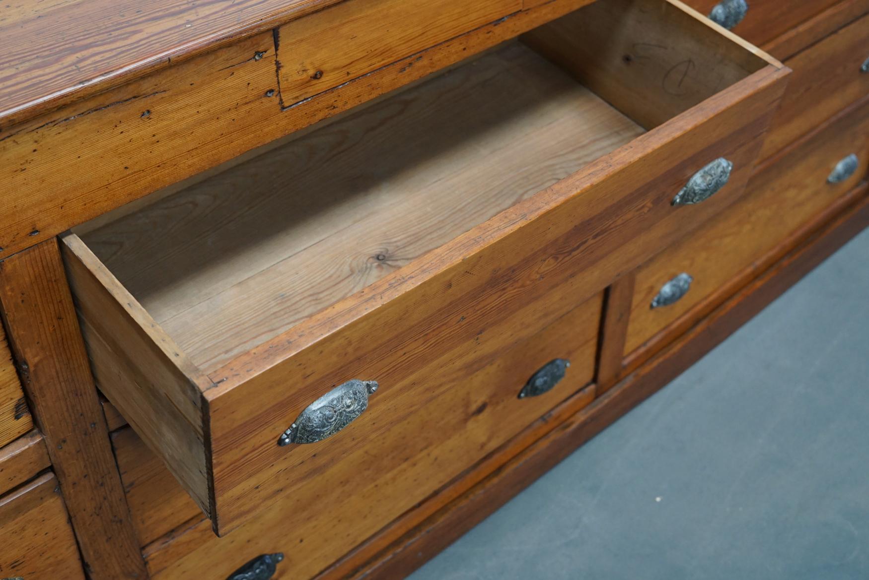 Large Dutch Pitch Pine Bank of Drawers, Early 20th Century 9