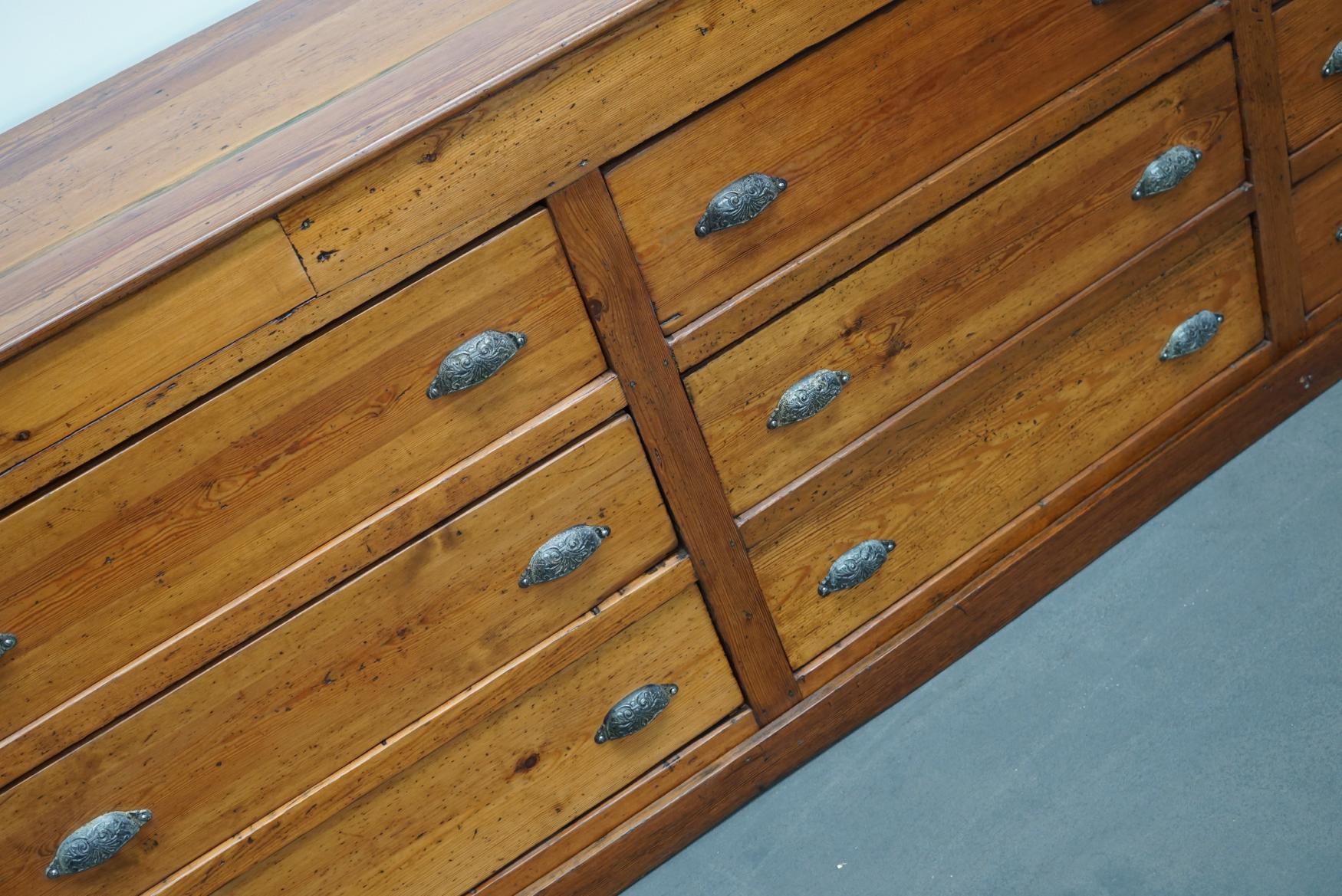 Large Dutch Pitch Pine Bank of Drawers, Early 20th Century 10
