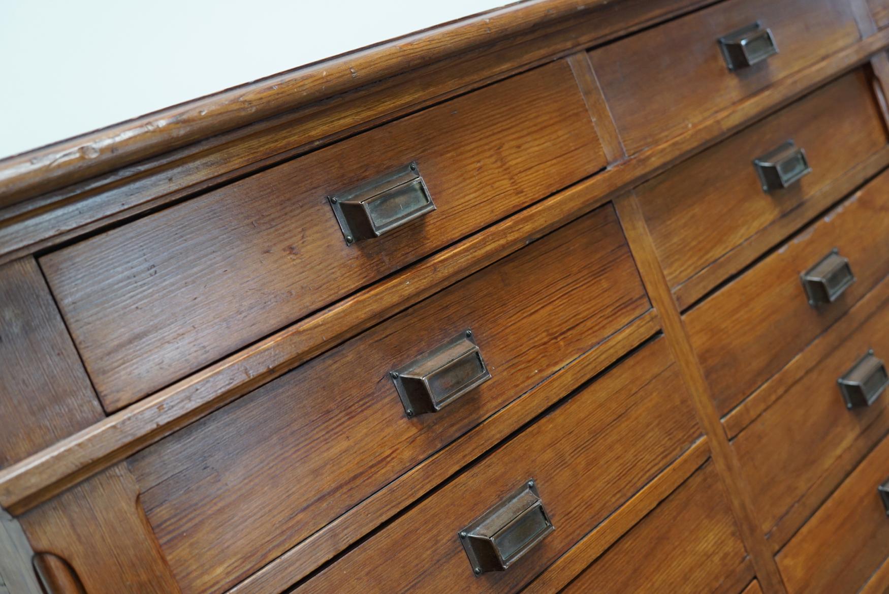 Industrial Large Dutch Pitch Pine Bank of Drawers, Early 20th Century