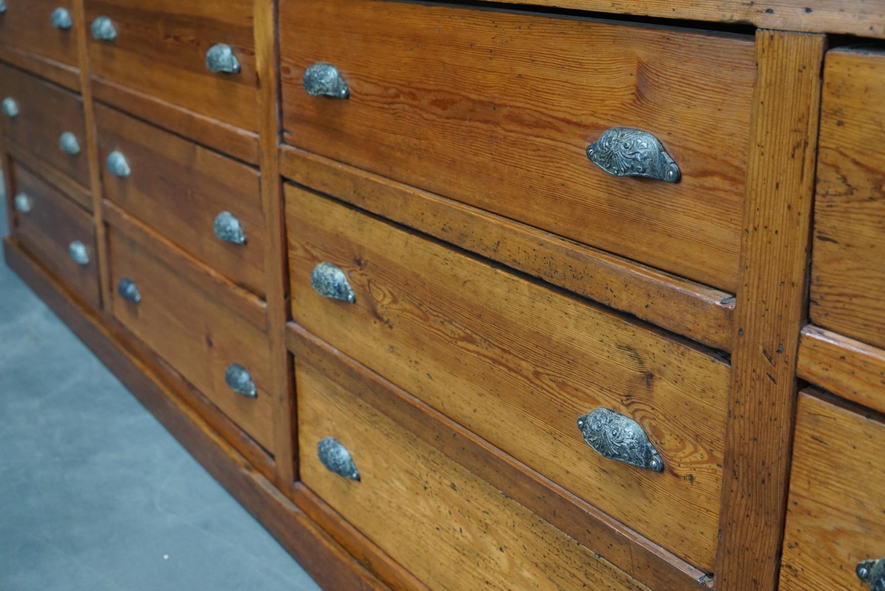 Large Dutch Pitch Pine Bank of Drawers, Early 20th Century 1