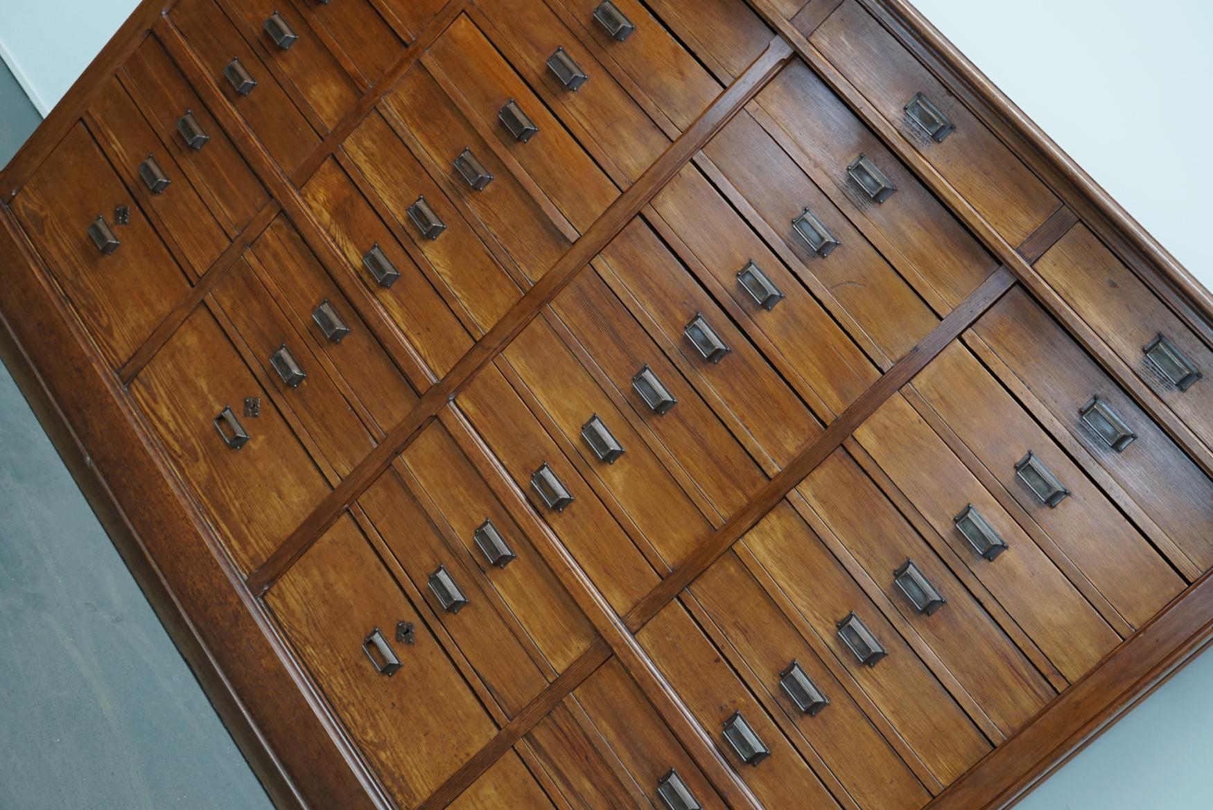 Mid-20th Century Large Dutch Pitch Pine Bank of Drawers, Early 20th Century