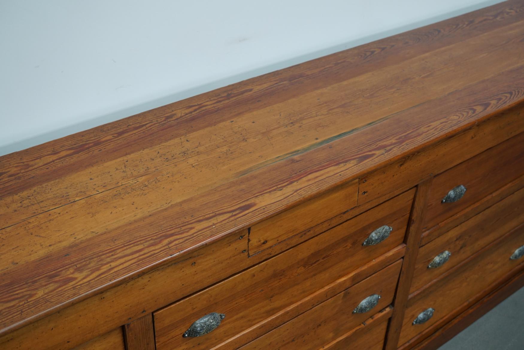 Large Dutch Pitch Pine Bank of Drawers, Early 20th Century 3