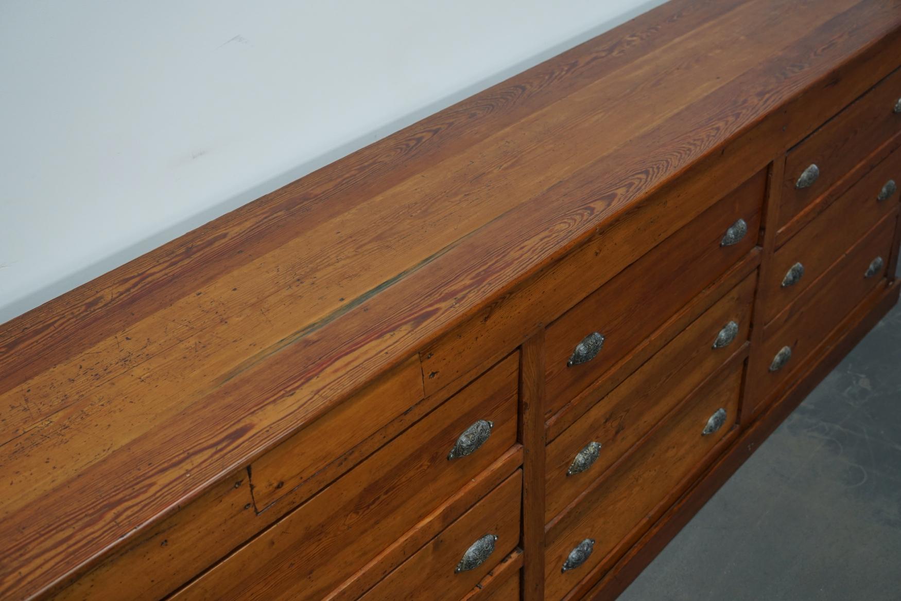 Large Dutch Pitch Pine Bank of Drawers, Early 20th Century 4