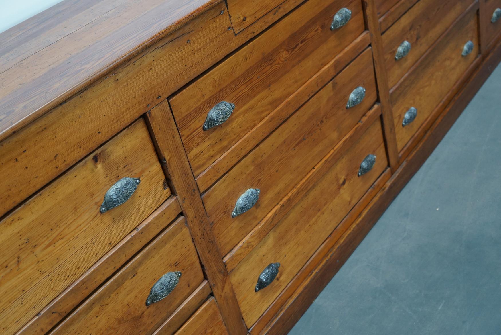 Large Dutch Pitch Pine Bank of Drawers, Early 20th Century 5