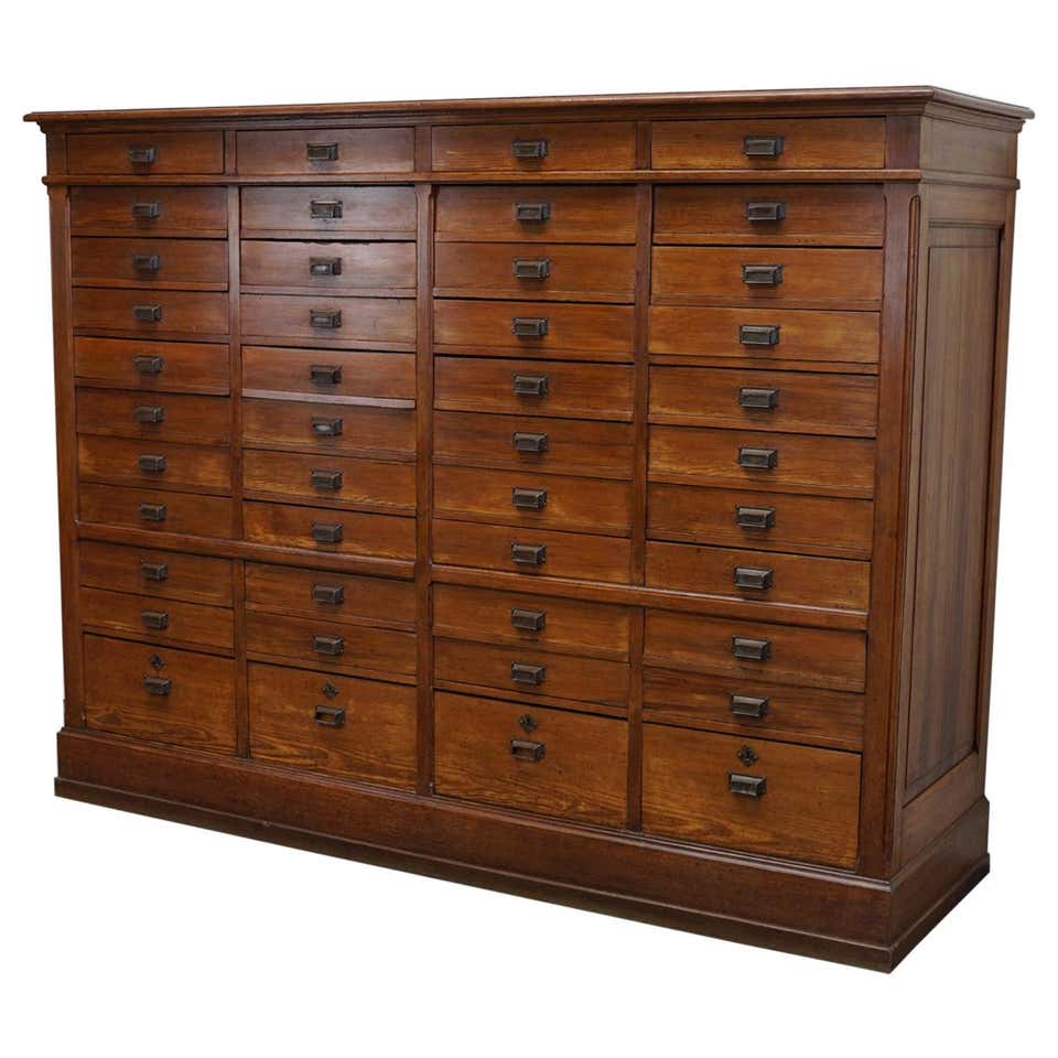 Bank Counter Drawer Mid 20th Century Large Stripped Pine Bank of Drawers For Sale at 1stDibs