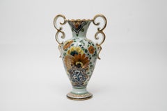 Large Dutch Polychrome Delft Vase with Gilt Scroll Handles, Mid-20th Century