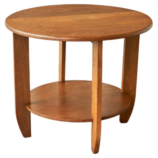 Large Art Deco Pedestal Side Table in Oak and Expressive Red Marble ...