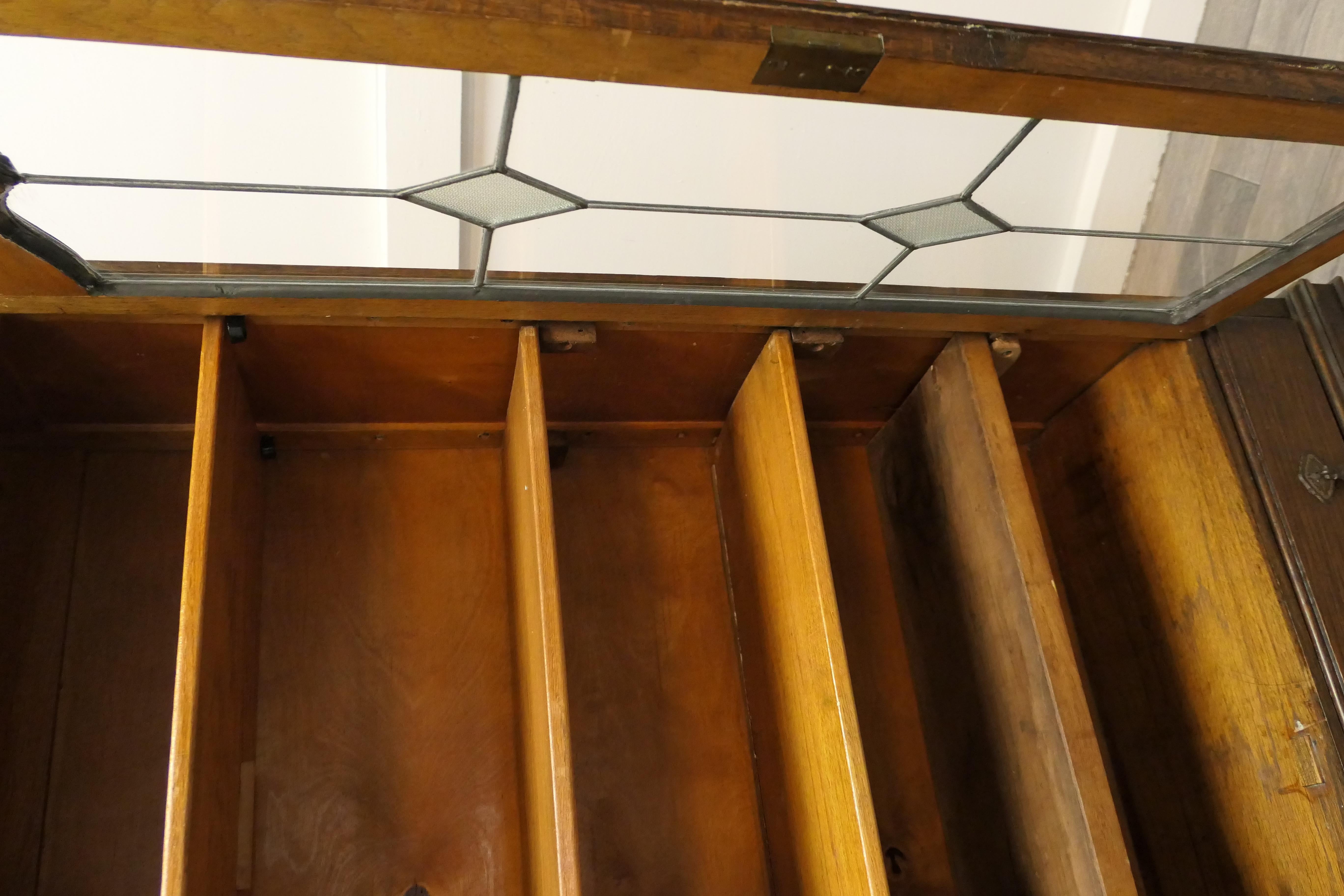Large Dutch Style Art Deco Oak 2 Door Glazed Bookcase For Sale 3