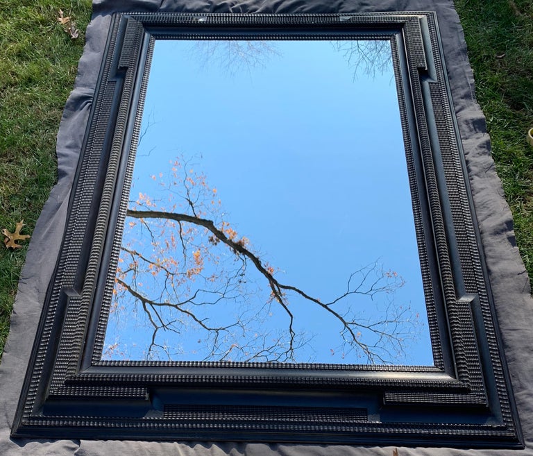 Large Dutch Style Black Framed Mirror For Sale at 1stdibs