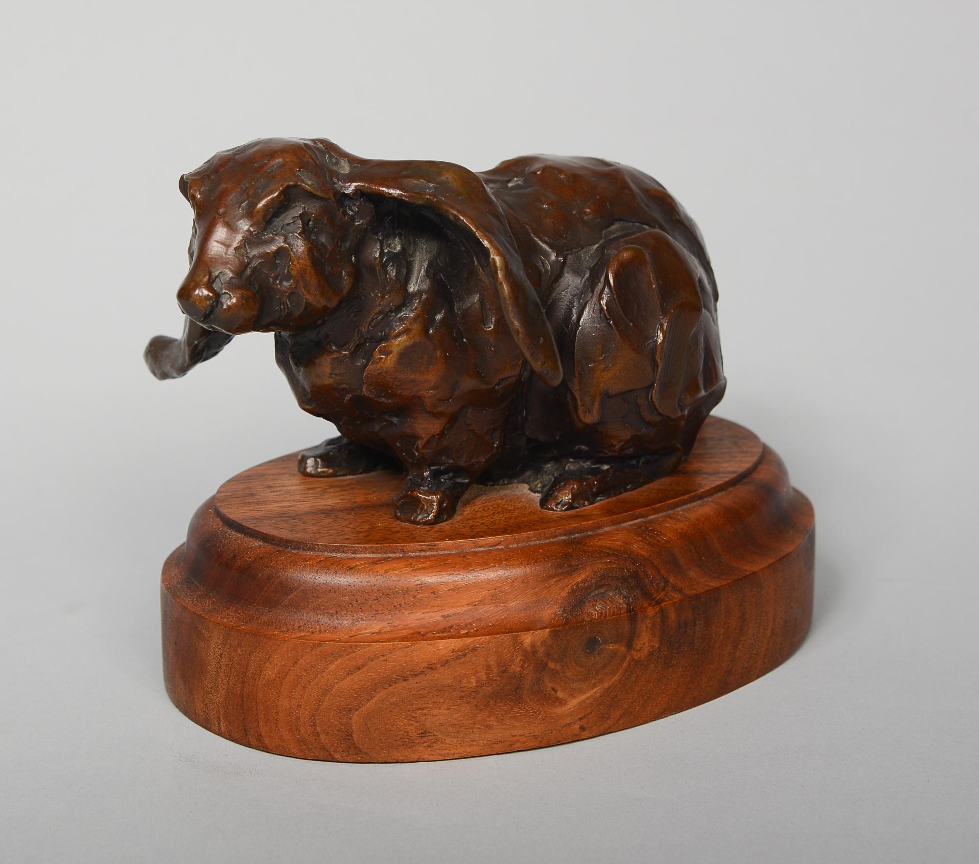 Bronze sculpture of a long eared rabbit by Joffa Kerr (1935-2022). This sculpture is titled 