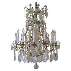 Large Earl 20th Century French Baccarat Style Bronze and Cut Crystal Chandelier