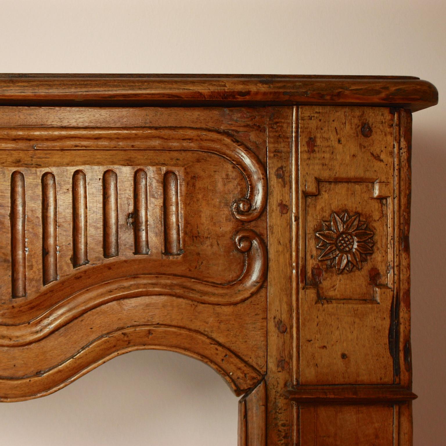 Large Early 18th Century French Provincial Walnut Fire Surround or Chimney Piece For Sale 1