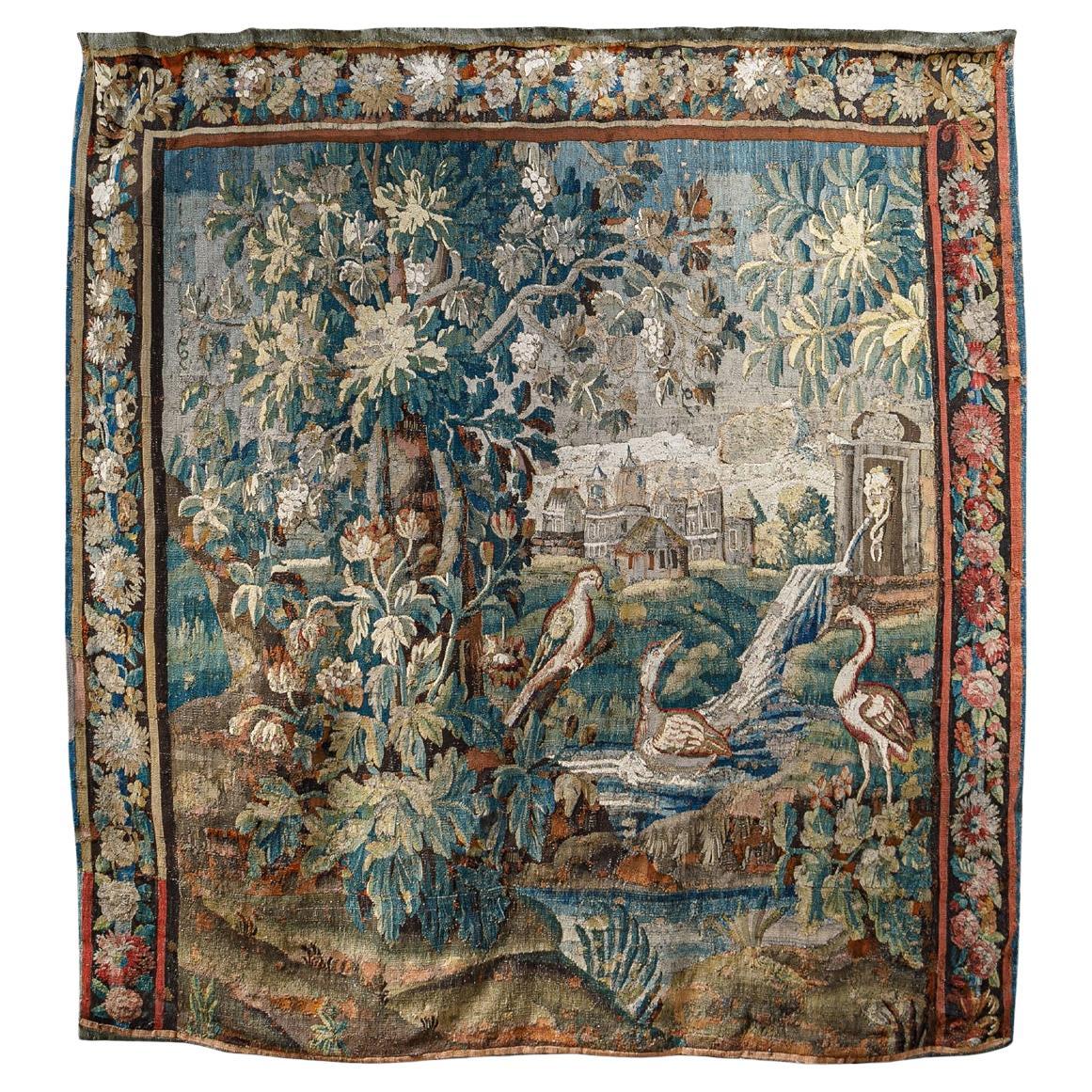 Large Early 18th Century French Verdure Aubusson Tapestry Wall Hanging