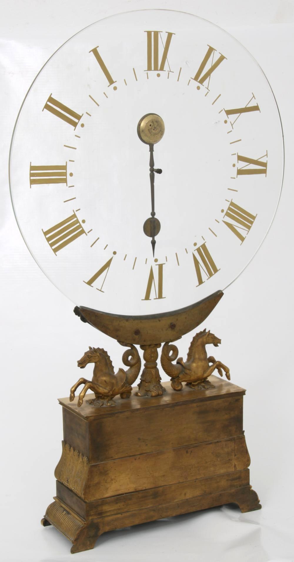 Large Early 19 Century French Bronze Mystery Clock Retailed by M.I. Tobias 1