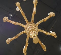 Large Early 1900s Painted and Gilded Wooden Chandelier from Italy, 72.5 x 49 in