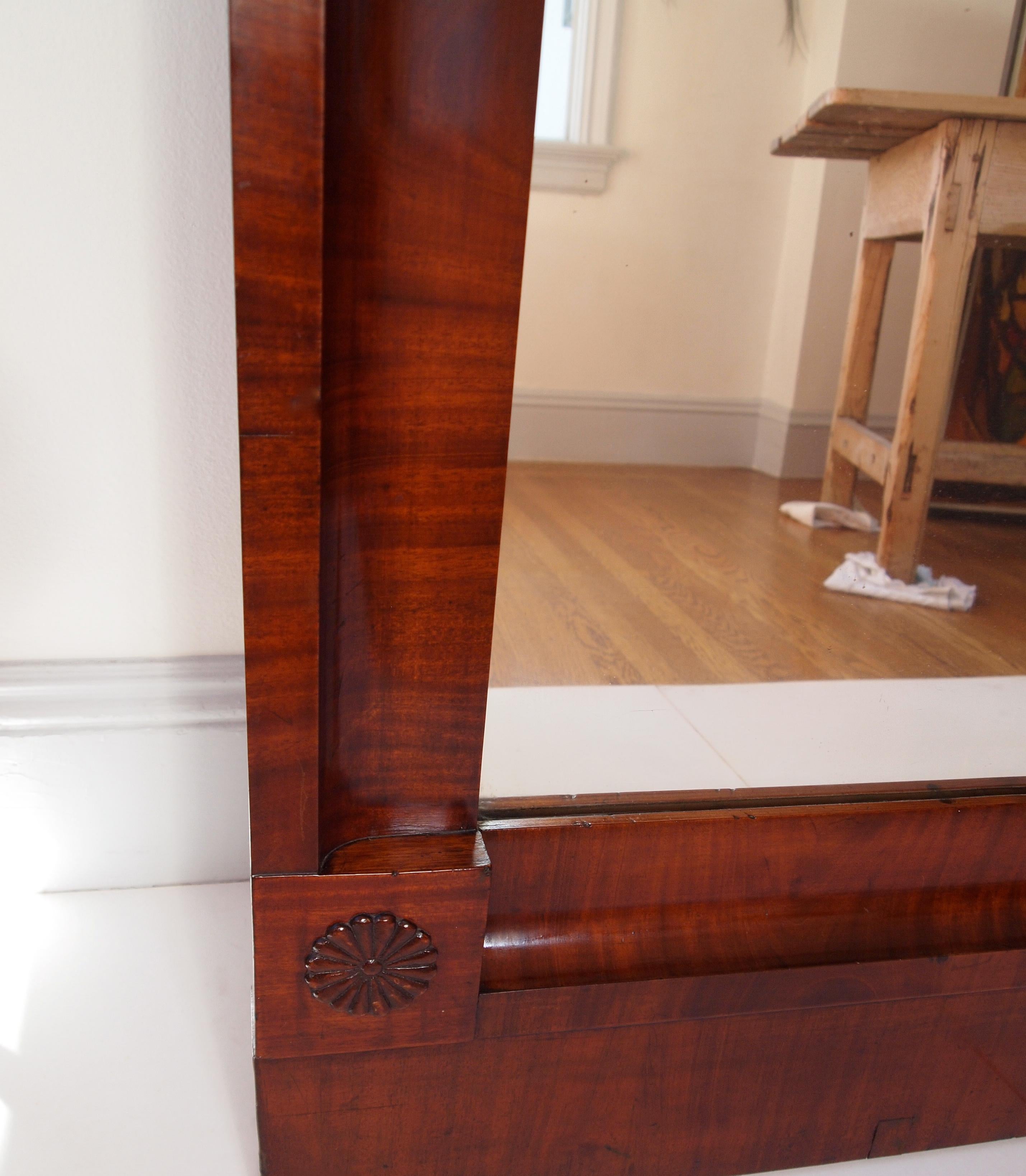 Large Early 19th Century Austrian Biedermeier Mahogany Framed Mirror In Good Condition For Sale In San Francisco, CA
