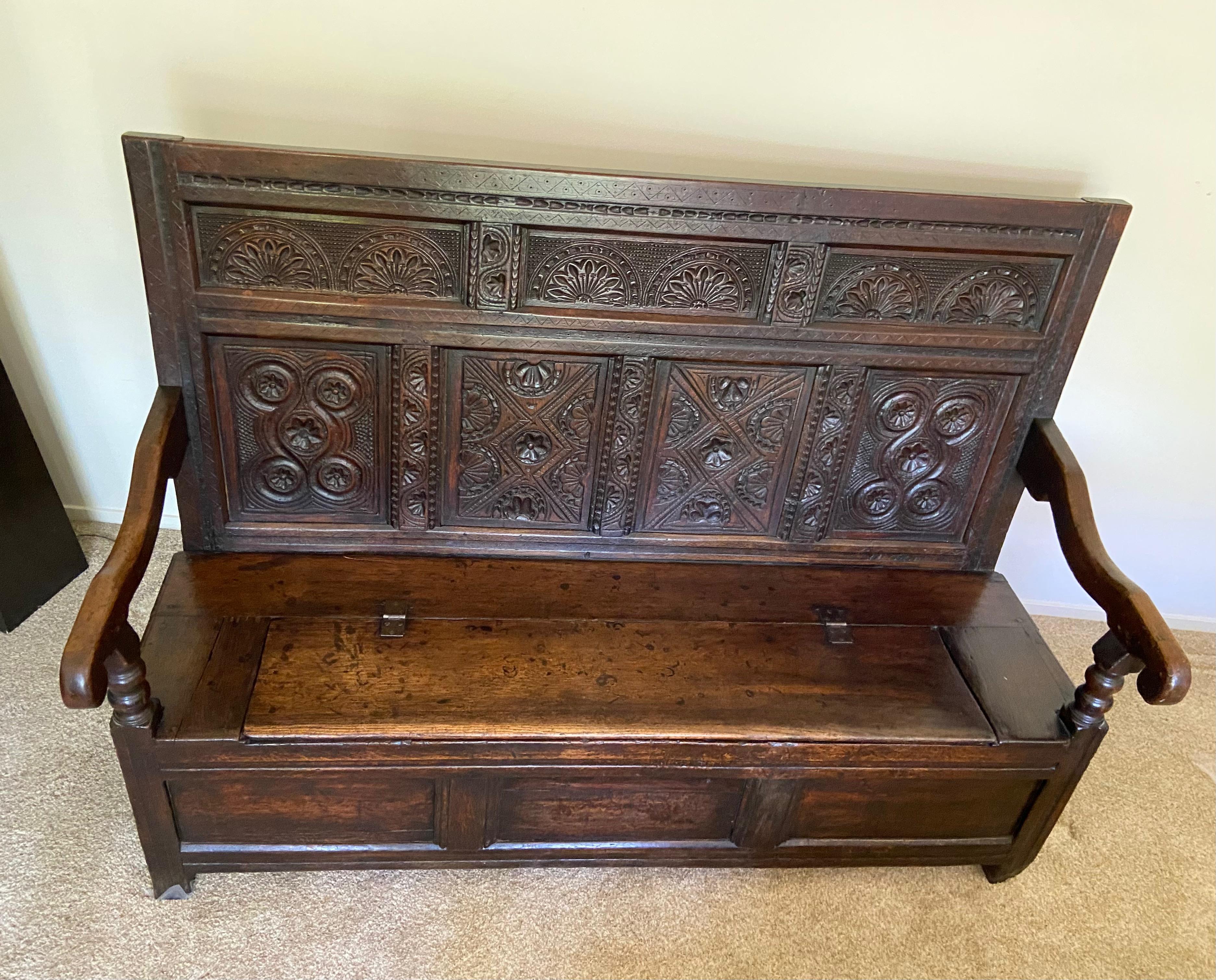 Early 19th C Spanish Carved Hall Bench 4