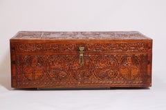 Large Early 19th Century Antique Hand Carved Wooden Mughal Decorative Box