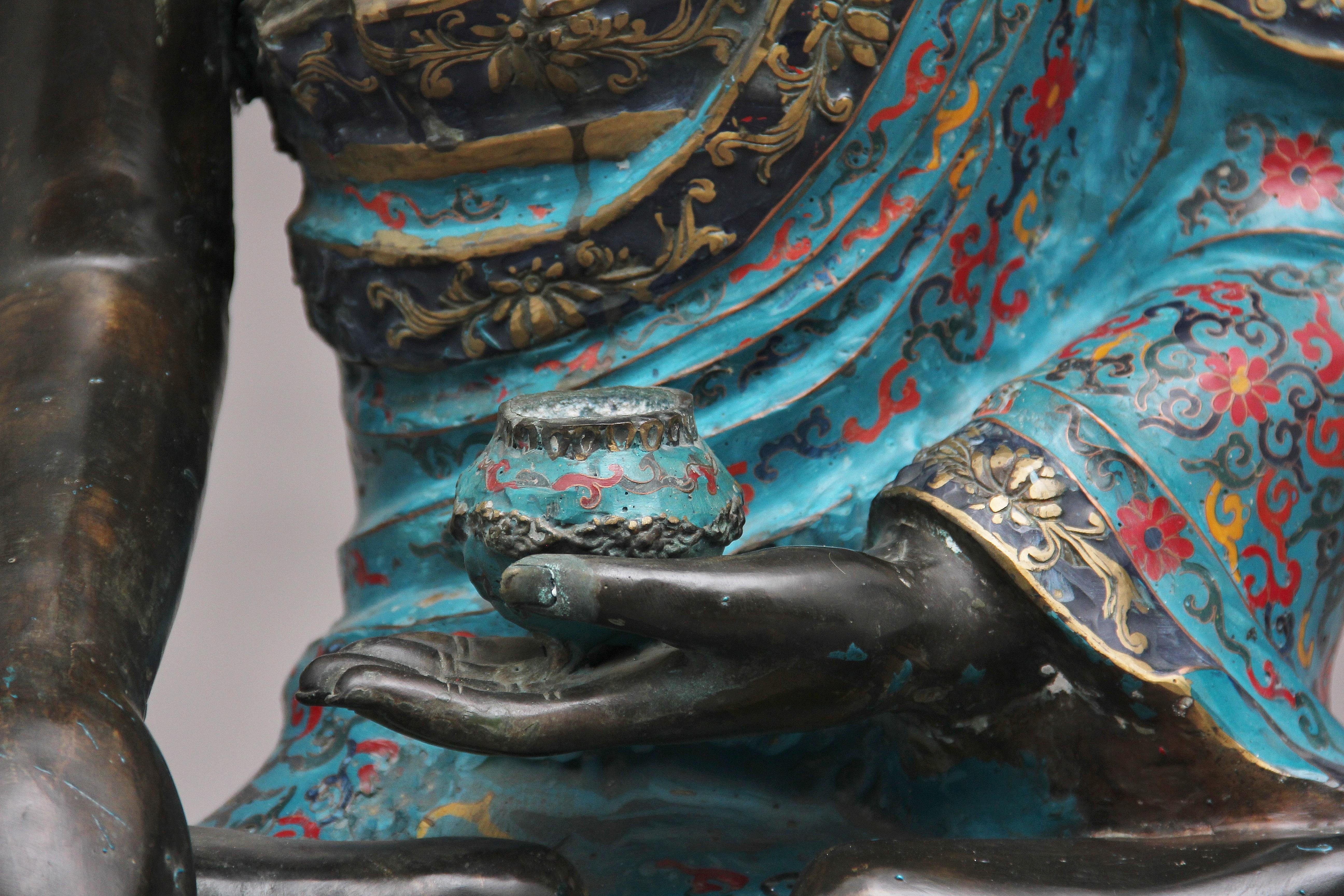 Large Early 19th Century Bronze and Cloisonne Buddha 6