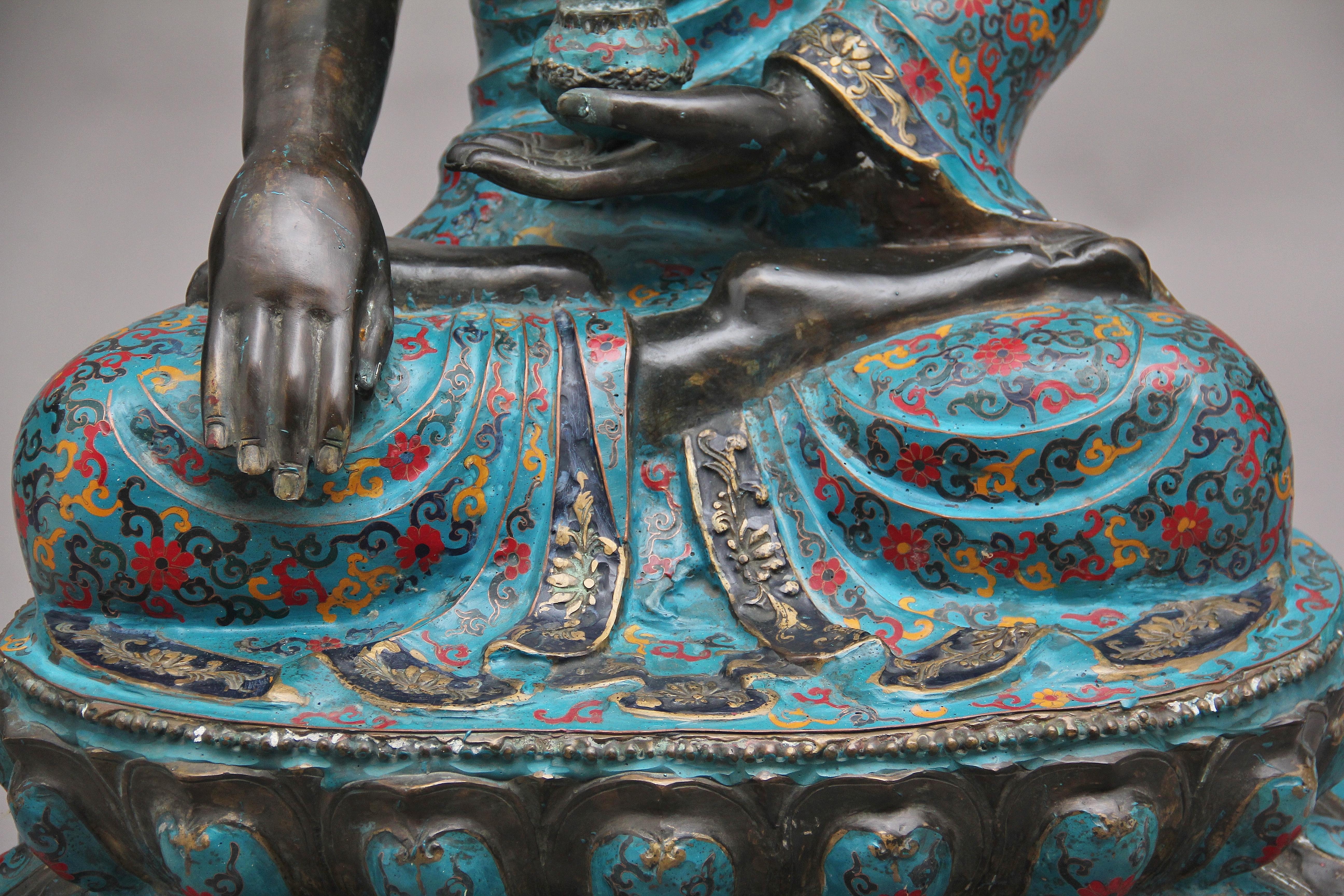 Large Early 19th Century Bronze and Cloisonne Buddha 9
