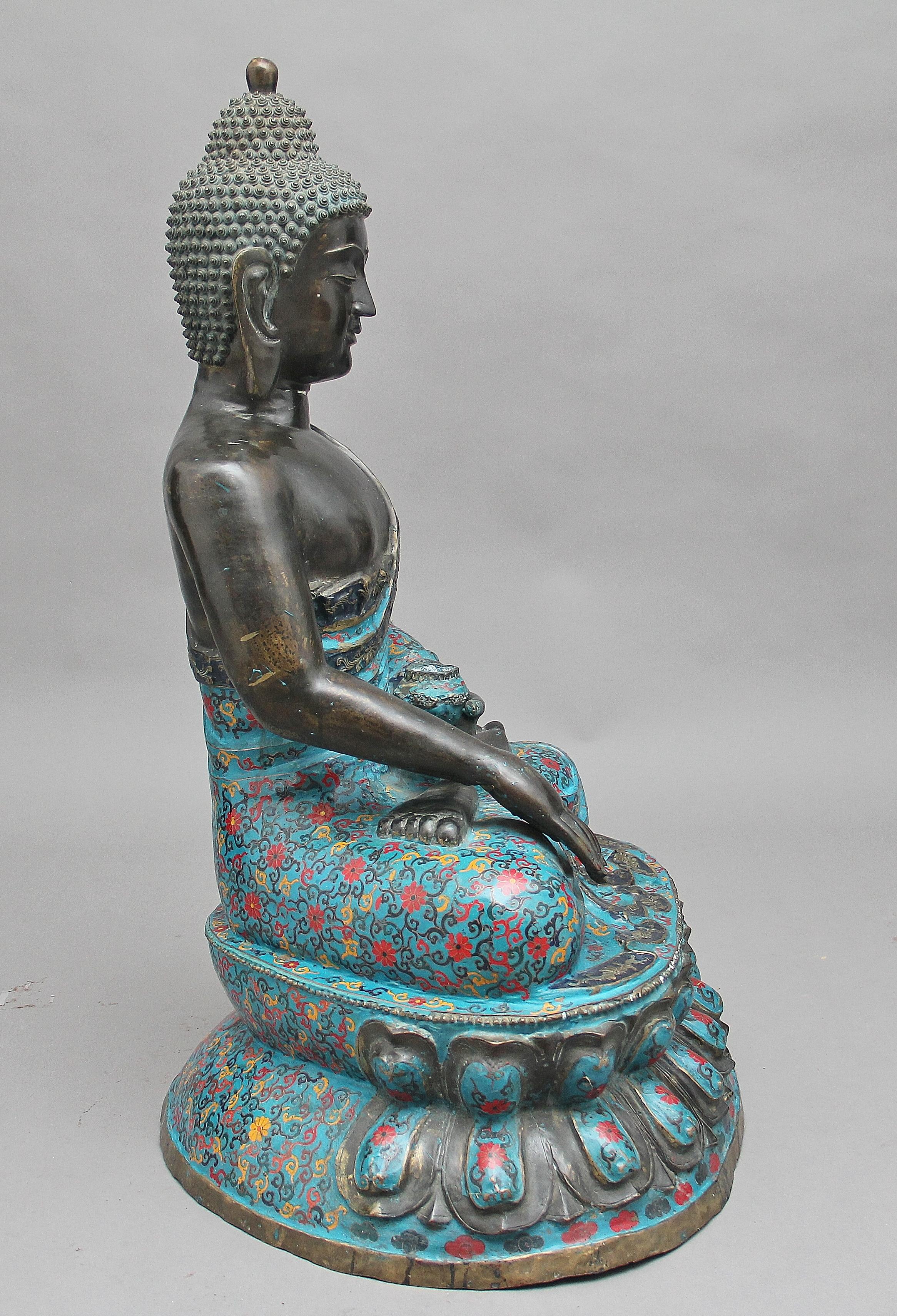 Chinese Large Early 19th Century Bronze and Cloisonne Buddha