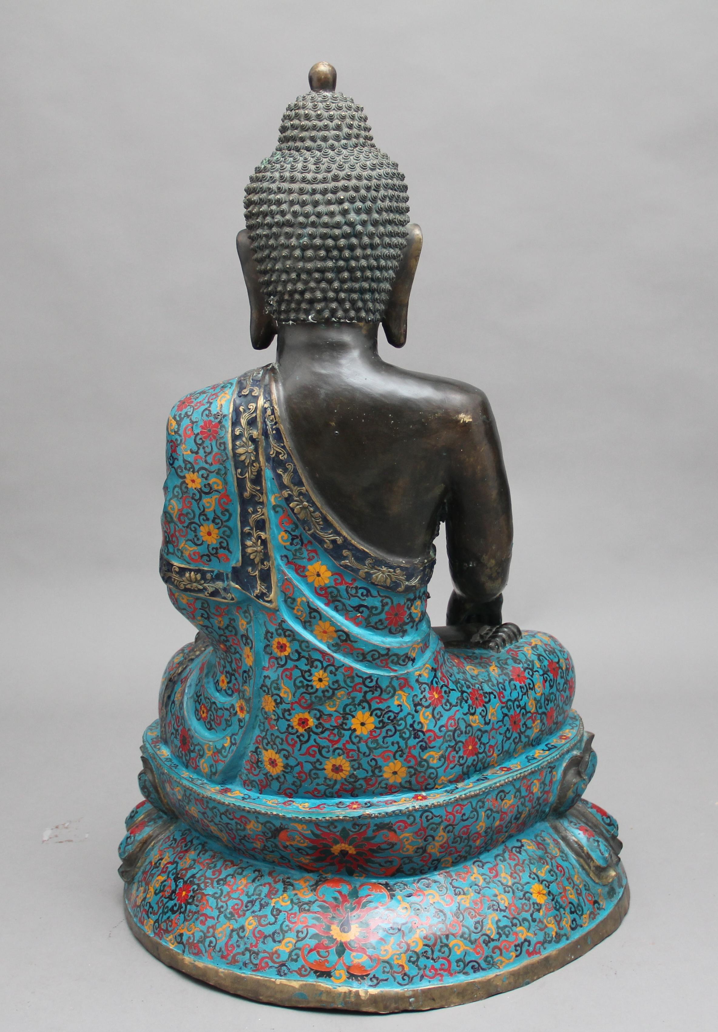 Large Early 19th Century Bronze and Cloisonne Buddha In Good Condition In Martlesham, GB